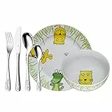 WMF Safari Kinder Geschirrset 6-teilig, Geschirr Kinder, Kindergeschirr mit Kinderbesteck Edelstahl, ab 3 Jahre, Cromargan poliert, spülmaschinengeeignet