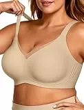 OEAK Damen BH Ohne Bügel Push Up Nahtloser Crossover Mesh V-Ausschnitt Bustier Bügelloser Gepolstert Glatter BHS mit zusätzlicher Verlängerung,Semolina,XXL