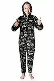 CityComfort Onesie Kinder Fleece Overall Jumpsuit Schlafanzug Jungen Mädchen Extra Weich Einteiler Ganzkörperanzug Schlafoverall Pyjama Strampelanzug 7-14 Jahre (Schwarz, 9-10 Jahre)