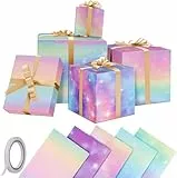 GAOHUI Geschenkpapier, 5 Stück Regenbogen Farbverlauf Geschenkpapier Geburtstag, Wrapping Paper Kinder Perfekt für Muttertag, Valentinstag, Party, Geburtstag für Frauen und Mädchen, mit Klebeband