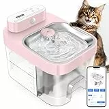 ODSD Katzenbrunnen mit App-Überwachung & Abwassertrennung – 5000mAh Akku & Netzbetrieb, 3L/101oz Smarter kabelloser Trinkautomat für Katzen, 2,4GHz Wi-Fi-Verbindung, Einfache Reinigung, Rosa