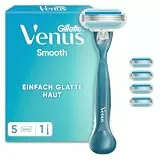 Gillette Venus Smooth Rasierer Damen mit Wiederverwendbarem Handstück — Inkl. 5 Ersatzklingen für Nassrasierer — Blau