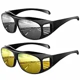 fuzhik Fahrradbrille 2er Set Nachtsicht & Sonnenbrille - UV400 Schutz Polarisierte Sportbrille für Radfahren - Leichte Rahmen Unisex Erwachsene (Schwarz)