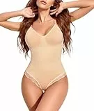 SURE YOU LIKE Shapewear Damen Figurformender Body Shaper Spitze String Shaping Bodysuit Tanga, Skin, M