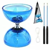 WDKXCN Diabolo mit Kugellager, Diabolo Jonglierset Set mit LED Licht und Handstäben, Transparent Weichgummi Jonglier Set mit Ersatzschnur und Netztasche, Freizeitsport für Anfänger Profis, Blau