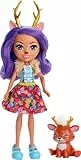 Enchantimals FXM75 - Danessa Deer Puppe & Sprint Figur, Puppe (15cm), Lange Violette Zöpfe, Tierohren, Geweih, Schwanz, abnehmbarem Rock, Fellstola, Schuhe, Spielzeug Geschenk für Kinder ab 3 Jahren