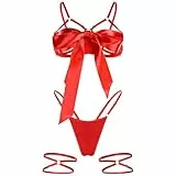 Telooco Desouses für Frauen Sexy Dessous Damen Unterwäsche mit Schleife Unterwäsche für Frau Satin Schleife Bodysuit Sexy Dessous-Sets für Weihnachts (Rot)