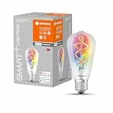 LEDVANCE Smarte LED-Lampe mit Wifi Technologie, E27, RGB-Farben änderbar, Edisonform, Farbiges Filament als Stimmungslicht, Ersatz für herkömmliche 60W-Glühbirnen, steuerbar mit Alexa, Google & App