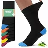 FALARY Bambussocken Herren und Damen Klassisch - Langlebige Bambus Socken Verstärkt mit Baumwolle - Bambus-Viskose Business Socken für die Arbeit - Schwarz/Bunt - 39-42 - 6 Paar