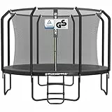 SONGMICS Trampolin 305 cm d, Gartentrampolin für Kinder mit Sicherheitsnetz, 180 cm hohe Stangen, Randabdeckung, Leiter, Stahlrahmen, schwarz STR103BZ01