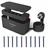 Kabelbox mit Steckdosenleiste USB Überspannungsschutz, Mehrfachsteckdose 5Fach mit 3USB Ladeanschlüsse, Kabel Organizer Box Steckdosenadapter (2500W) mit 2M Kabel, 29.5 * 14 * 14CM, Schwarz