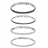 JewelryWe Schmuck 4pcs Damen Armband Fußkettchen Edelstahl Zirkonia Tennisarmband Armktte Fußkette abnehmbar Partnerarmband Freundschaftsarmband Pärchen Armreifen Schwarz Weiß