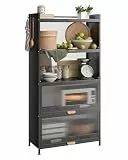 NETEL Rostfreies 5-stufiges Küchenregale Stehend, Küchenschrank mit Rollen und Füße, Mikrowellenschrank, Bäckerregal, Standregal, Lagerregal für Küche Wohnzimmer mit Sichtbare Türen, Vintage, Schwarz