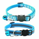 Hepplly 2-Pack Katzenhalsbänder Quick Release Reflective Kitten Halsband mit Glocke (Hellblau)