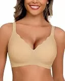 HORISUN Ohne Bügel BH für Damen, Nahtloser Bequemer V-Ausschnitt Vollständiger Bralette für Große Brüste mit Unterstützung Kein Bügel kabelloser Komfort Tshirt BHS (Hautfarben L)