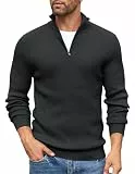 COOFANDY Herren Rollkragenpullover Half Zip Pullover mit Reissverschluss Strickpullover Langarm Warm Winterpullover Rollkragenpulli Solid Thermo Männer Pullover Schwarz M