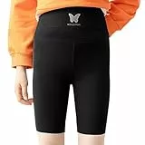 linboo Mädchen Leggings Sommer Kurz 1/2 Hosen Elastische Shorts mit High Waist Sport Leggings Sommerhose Shorts, Schwarz, 164(Herstellergröße: 170)