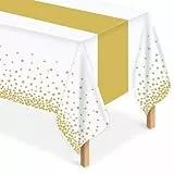 MOKANI Papiertischdecke, 4 Stück Tischdecke Geburtstag, Wasserdicht Tischdecke Bierzeltgarnitur, Rechteckig Tischdecken Geeignet für Party, Weihnachten, Hochzeit, 137 x 274 cm, Gold
