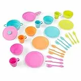 KidKraft 27-teiliges Neon Geschirrset für Kinderküche, Spielküche Zubehör, Kochgeschirr Spielzeug für Kinder ab 3 Jahre, 63319