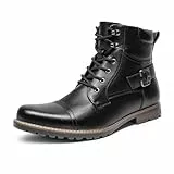 Bruno Marc Herren Motorrad Stiefel Schnürstiefel Boots Klassische Chukka Biker Freizeitschuhe,Size 47,Schwarz,PHILLY-3