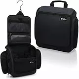 D&D - Kulturbeutel zum Aufhängen – Designer-Reise-Organizer für Make-up und Toilettenartikel für Damen und Herren – Hängekoffer für Kosmetik und Toilettenzubehör mit drehbarem Metallhaken, Schwarz