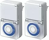 Brennenstuhl Zeitschaltuhr MMZ 44, mechanische Timer-Steckdose (Tages-Zeitschaltuhr, IP44 geschützt, mit erhöhtem Berührungsschutz und Schutzabdeckung) weiß (Packung mit 2)