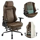 WOLTU Gaming Stuhl, Bürostuhl ergonomisch, mit Langlebiger integrierter Schwamm, adaptiver Lendenwirbelstütze, Fußstütze Armlehnen, Vintage-Kunstleder, Metallrahmen, Braun, GS13br