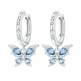 CYMYSS Ohrringe Silber 925 Hängend Zirkonia Earrings Ohrhänger Silber 925 Hängeohrringe für Damen Geschenk für Frauen Freundin Mama (Blauer Schmetterling aus Stein)