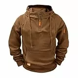 EMATOP Arbeitspullover Herren Casual Einfarbig Hoodie Vintage Baumwolle Kapuzenpullover Sportlich Leichte Sweatshirt mit Kapuze Langarmshirt Winter Warm Langarm Pullover 1/3 Zipper Kapuzenpulli