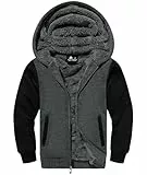 SwissWell Fleecejacke Kinder Jungen Warme Gefüttert Sweatjack Fleece Jacke mit Kapuze Jungen Winterjacke Kapuzenjacke für Kinder mit Reißverschluss Kuscheljacke Grau-Schwarz XL