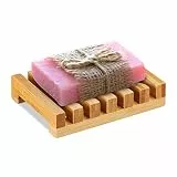 Relaxdays Seifenablage Bambus, mit Gitter, feuchtigkeitsresistent, Seifenhalter Stückseife, BxT 11,5 x 8,5 cm, Natur