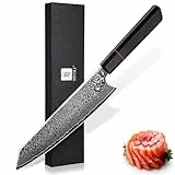 TIVOLI Damaszener Kiritsuke Messer - 8 Zoll Professionelles Handgeschmiedetes Kochmesser, Scharfes Fleischmesser, Geeignet fur Fleisch, Gemuse und Fisch,Kommt mit Einer Schonen Geschenkbox