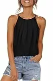 WIHOLL Tank Top Damen Plissiert Neckholder Spaghetti Träger Top Locker T Shirt Sommer Ärmellos Oberteile Schwarz XL
