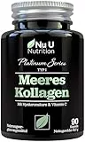 Marine Kollagen Hyaluronsäure & Vitamin C Komplex Hochdosiert - 90 Kapseln - Hydrolysierte Reines Kollagen Typ I - Collagen angereichert mit Vitaminen & Mineralien - 1 Monate Vorrat - Nu U Nutrition