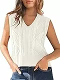 Tongmingyun Pullunder Damen Ärmellos V-Ausschnitt Strick Pullover Basic Strickweste Einfarbig Tank Top für Business Freizeit Sweater Weste Frauen Weiß XL
