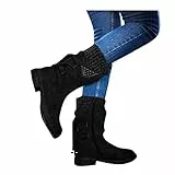 Generisch Stiefel Damen, Winterstiefel Damen Gefüttert Wasserdicht Rutschfest Weitschaftstiefel mit Blockabsatz Warm Winterschuhe Retro Winter Schneestiefel Outdoor Winterboots Mittelrohr Stiefel