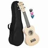 CASCHA Sopran Ukulele Set für Kinder und Erwachsene I Starter Kit Mit 3 Plektren, Tasche, Aquila Saiten I Kleine Hawaii Gitarre für Anfänger und Fortgeschrittene I Cream HH 3967