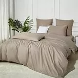 DXHOME Bettwäsche Set 135x200cm Baumwolle Khaki Taupe Lyocell Seide Weich Atmungsaktiv Einfarbig Bettwäsche 2 Teilig für Einzelbett mit Reißverschluss und 80x80 cm Kissenbezug