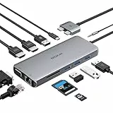 MacBook Docking Station Dual Monitor, MOKiN 12 in 2 USB C HUB HDMI Adapter für MacBook Pro/Air MacBook Dock Dongle USB C auf Dual HDMI, VGA, Ethernet, 100W PD, 4X USB C und SD/microSD