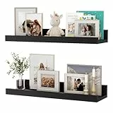 Feihorrm Wandregal, 2er Set, 40cm Schweberegal aus MDF Holz, Wandboard für Bilderrahmen und Dekorationen, Industriedesign, Geeignet für Arbeitszimmer, Schlafzimmer und Küche (Schwarz, 40 cm)