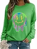WIEIYM Damen Sweatshirt Drucken Langarm Rundhals Herbst Winter Langarmshirt Frauen Druck Locker Casual Oberteil Sport Streetwear Sweatshirts Tops Bluse,Grün,L