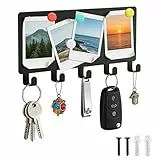 Schlüsselbrett Modern Wand aus Metall Mit 5 Haken, Schlüsselhaken Board Aufhänger, Schlüsselhalter Fotos & Haftnotizen Anbringen, Dekoratives Schlüssel Organizer, Key Holder Für Flur/Eingang/Büro