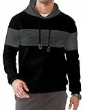 JMIERR Hoodie Herren Patchwork Pullover Langarm Jacquard Kaputzenpullover Farbblock Sweatshirt mit Taschen Schwarz L