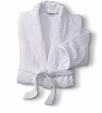 Bademantel aus Frottee-Velours, luxuriös, weißer Hotelmantel mit Schalkragen und Selbstbindung, Gürtel, weich, flauschig, Einheitsgröße, Weiss/opulenter Garten, Einheitsgröße