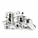 Lagostina Sfiziosa Topfset für alle Herdarten aus Edelstahl 18/10, 24 Teile, 3-Lagiger Lagoseal-Plus-Boden, Topfset mit 5 Kasserollen, 3 Töpfen, Milchtopf, 8 Deckel, 7 Küchenutensilien