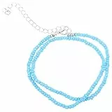 Einlagige Boho Perlen Halskette Damen - Bunte Rocailles Choker Schmuck Für Strandpartys Und Alltag (Blau)