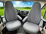 Maß Sitzbezüge Schonbezüge Pilotsitze Fahrer & Beifahrer Set kompatibel mit Wohnmobil FIAT Ducato, Pössl, Knaus, Adria, Carthago, Pilote Laika WPL409 Grau