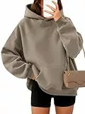Timuspo Oversized Kapuzenpullover für Damen Fashion Bequeme Hoodie Y2K Einfarbig Locker Sweatshirt mit Kapuze Casual Basic Winter Pullover Hellbraun L