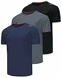 Csqtongan 3er Pack Sport Tshirts Herren Funktionsshirt Sportshirt Kurzarm T-Shirt Schnelltrocknend Atmungsaktiv Sport Shirt Männer Laufshirt Gym Trainingsshirt Herren, Schwarz/Grau/Marineblau XL
