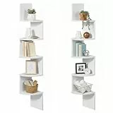 VASAGLE Eckregal 2er Set, Wandregal mit 5 Ablagen, Schweberegal für Küche, Schlafzimmer, Wohnzimmer, Arbeitszimmer, Pflanzen, CDs, Deko, Souvenirs, weiß LLS822T14